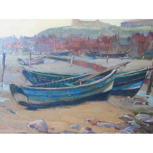 1372 - 20th Century English School, 'Low Tide, Whitby' oil on canvas, unsigned and undated, framed, 29 x 49... 