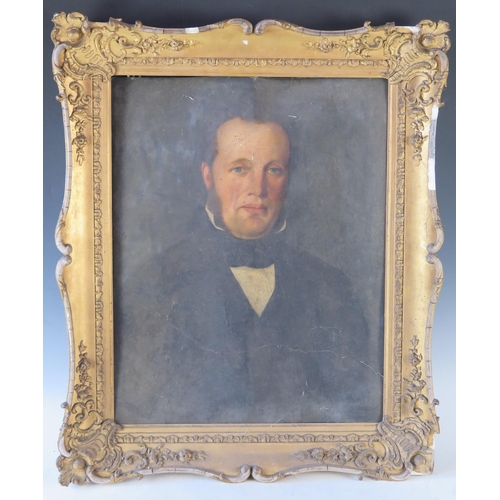 1375 - Victorian School, portrait of a gentleman, half length, oil on card, contained within a gilt frame, ... 