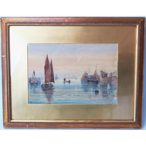 1376 - Henry Williams, 'Return of the Fishing Fleet' signed, undated, 20x 20cm framed and glazed.