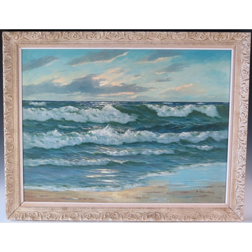 1377 - Gerard Lucas-Larsen (1911-1965), Waves Breaking on a Shore, oil on canvas, signed, undated, framed, ... 