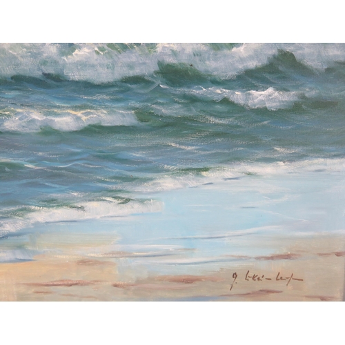 1377 - Gerard Lucas-Larsen (1911-1965), Waves Breaking on a Shore, oil on canvas, signed, undated, framed, ... 