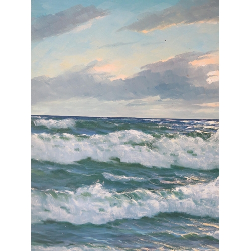 1377 - Gerard Lucas-Larsen (1911-1965), Waves Breaking on a Shore, oil on canvas, signed, undated, framed, ... 