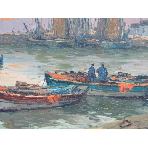 1378 - Yves Madec, 'Fishing Boats in Harbour' oil on canvas, signed, undated, framed, 52 x 80cm.