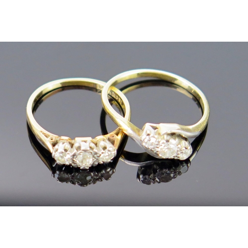 159 - An 18ct Gold and Diamond Three Stone Crossover Ring (EDW .22ct, size N.25, 2.6g) and 18ct and platin... 