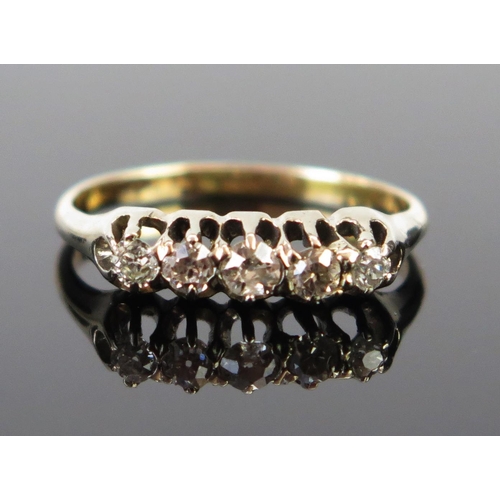 190 - A Diamond Five Stone Ring in an unmarked gold setting, EDSW .32ct, size M.5m 2.2g