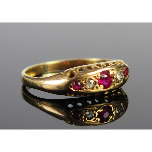 197 - A Victorian Unmarked Gold, Ruby and Diamond Gypsy Ring, size M, 2.3g