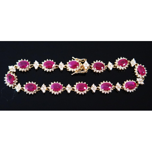 198 - A Modern 14K Gold, Ruby and Diamond Bracelet (6.5