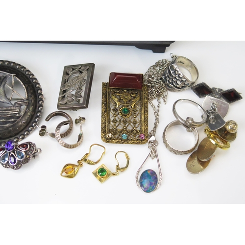 214 - A Selection of Silver and other Costume Jewellery in a Bakelite box