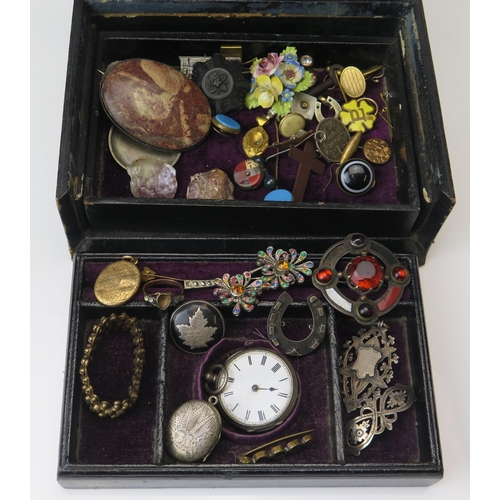 299 - A Box of Antique Jewellery, silver fob, etc.