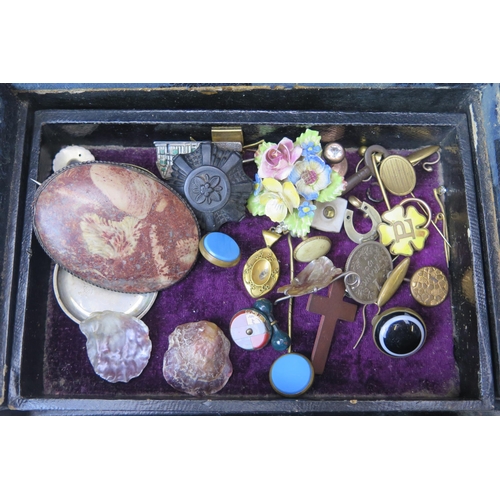 299 - A Box of Antique Jewellery, silver fob, etc.