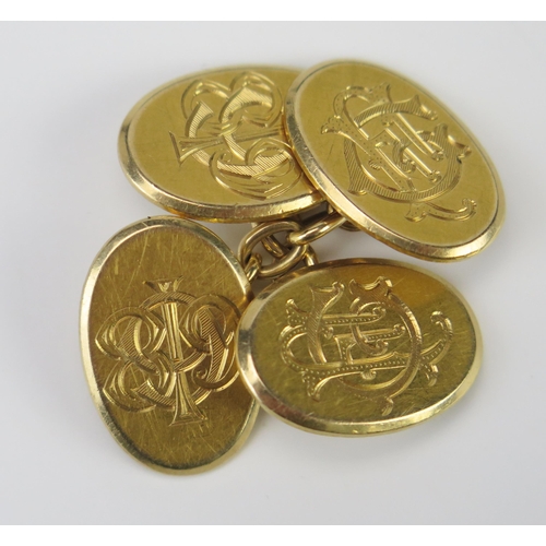 301 - A Pair of Antique 18ct Gold Cufflinks, Birmingham 1898, maker JG or GJ in a shield, 15.8g