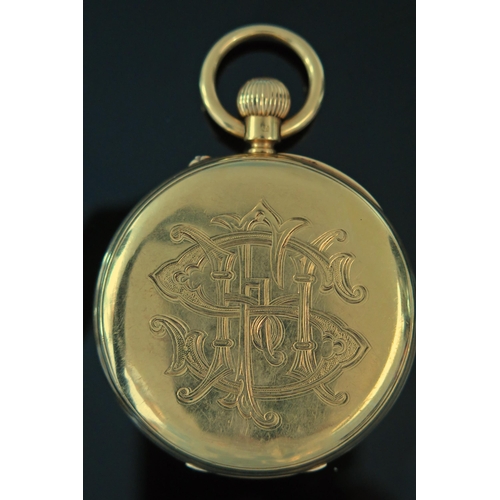 401 - A Large Victorian 18ct Gold Open Dial Keyless Pocket Watch, the 55.5mm case with enamel dial having ... 