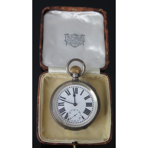 411 - A Victorian Silver Open Dial Keyless Pocket Watch, the 54mm case with enamel dial having Roman numer... 