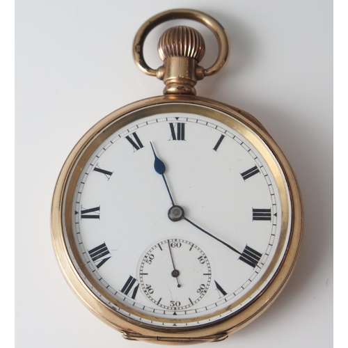 415 - A Gent's Open Dial Keyless Pocket Watch with Dennison Moon Gold Plated 50.5mm Case. Running intermit... 