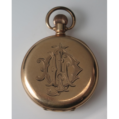 415 - A Gent's Open Dial Keyless Pocket Watch with Dennison Moon Gold Plated 50.5mm Case. Running intermit... 