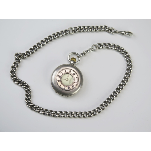 436 - A Ladies continental silver cased half hunter pocket watch, with 2.75cm Roman dial and subsidiary se... 