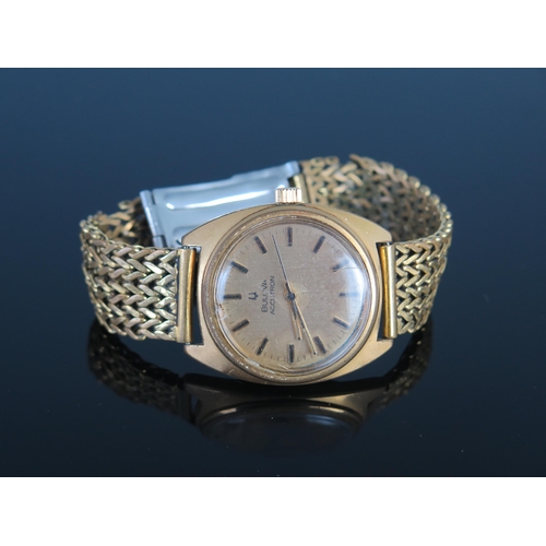 437 - Bulova Accutron gent's wristwatch, with 33mm circular gilded dial, with plain batons and sweep secon... 