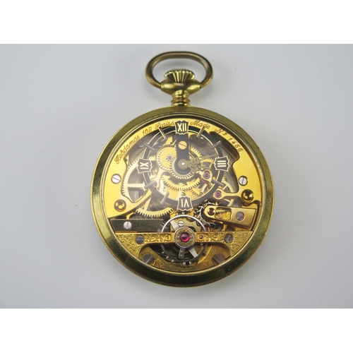 439 - A Modern Hebdomas Gold Plated Pocket Watch in old carved tree stand