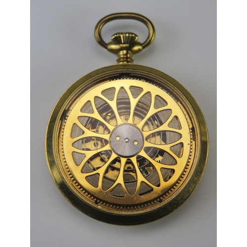 439 - A Modern Hebdomas Gold Plated Pocket Watch in old carved tree stand