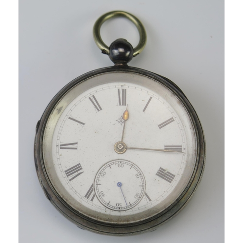 448 - A gent's silver cased open faced pocket watch with Roman dial and subsidiary seconds dial, 50mm case... 