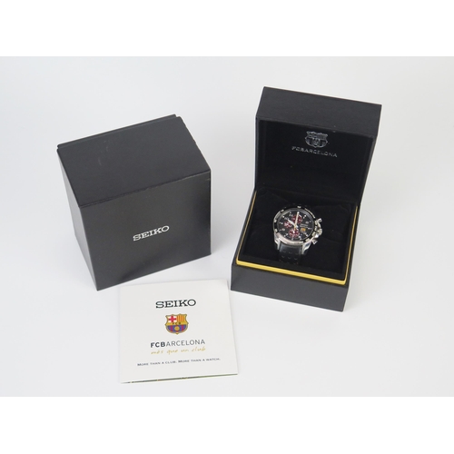 453 - A Seiko Sportura FC Barcelona Chronograph Men's Watch limited edition, boxed. Appears barely worn