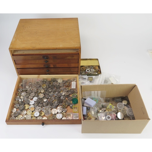 456 - A Selection of Ladies Wristwatch Movements and Dials and six drawer unit