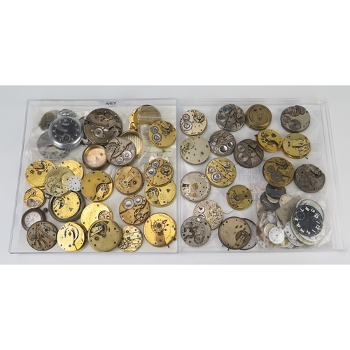 457 - Two trays of Pocket watch Movements, etc.