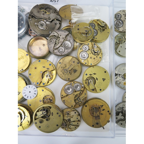 457 - Two trays of Pocket watch Movements, etc.