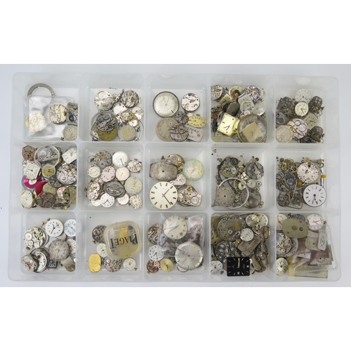 472 - Box Containing Four Trays of Vintage Wristwatch Movements including JaegerLeCoultre, Movado, IWC, Cy... 