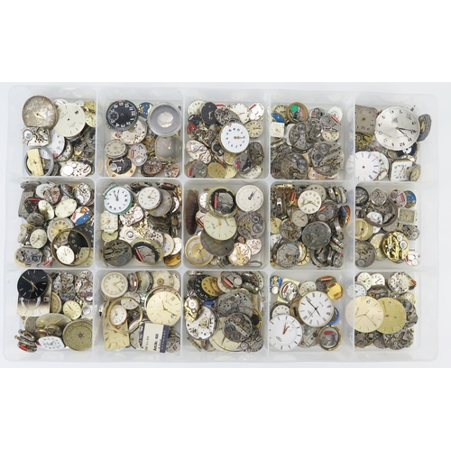 472 - Box Containing Four Trays of Vintage Wristwatch Movements including JaegerLeCoultre, Movado, IWC, Cy... 