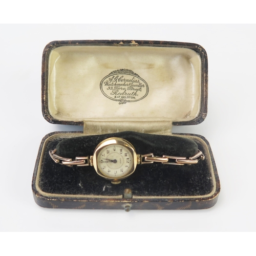 475 - A Hirco Ladies 9ct gold cased wristwatch, on an expandable 9ct gilt on silver strap, together with a... 