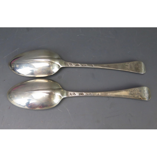 503 - A pair of George I silver Hanoverian pattern tablespoons, maker Hugh Arnett & Edward Pocock, London,... 