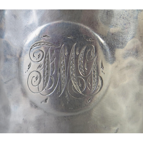 510 - An Edward VII hammered silver christening mug, maker Thomas Ducrow, Birmingham, 1908, monogrammed, o... 