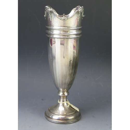 511 - A George V silver flower vase, maker Adie Brothers Ltd, Birmingham, 1929, inscribed, of flared outli... 