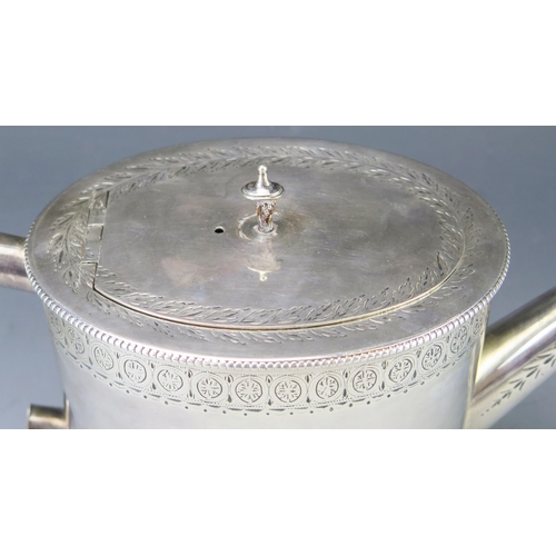 512 - A Victorian silver teapot, maker Andrew Crespel & Thomas Parker, London, 1866, crested, of oval outl... 