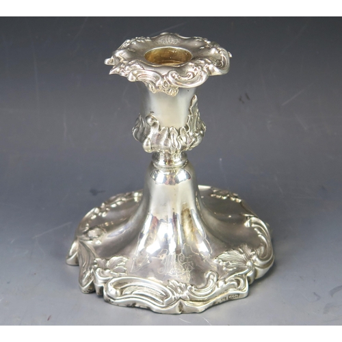 513 - A Victorian silver candlestick, maker Henry Wilkinson & Co,  Sheffield, 1841, with urn-shaped sconce... 