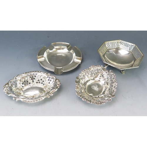 546 - A mixed collection of silver wares, various makers and dates, includes three bon bon dishes and an a... 