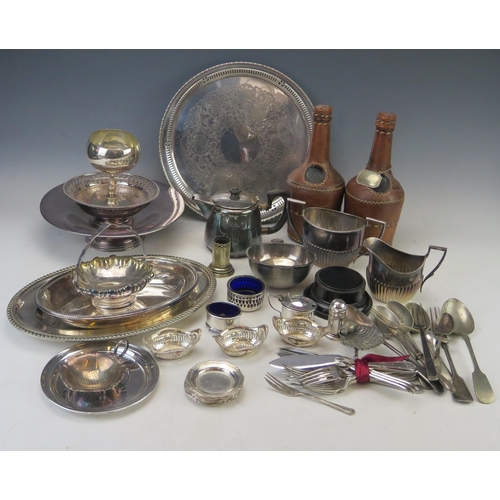 549 - A collection of assorted plated wares including; cream jugs, teapot, serving dishes, goblet etc.