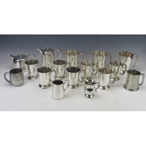 557 - A collection of assorted silver plated mugs, and teawares.