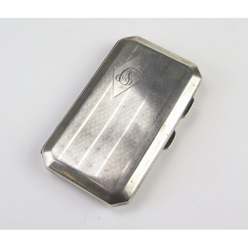 588 - A George V silver cigarette case, maker's mark worn, Birmingham, 1923, initialled, with engine turne... 