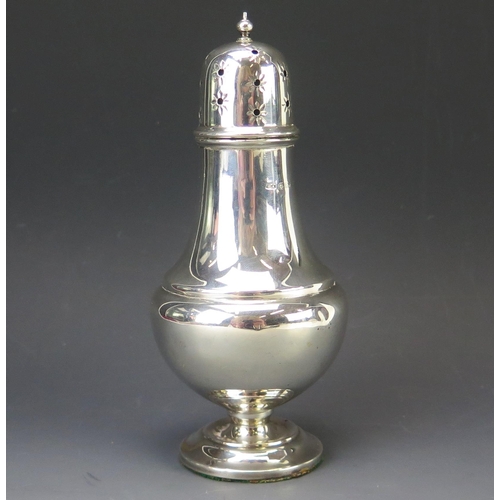 590 - A George V silver sugar caster, maker William Adams Ltd, Birmingham, of baluster form with domed pul... 