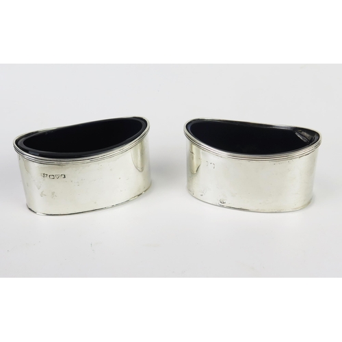 603 - A pair of George V silver salts, maker's mark worn, Chester, 1912, of plain oval form with reeded bo... 