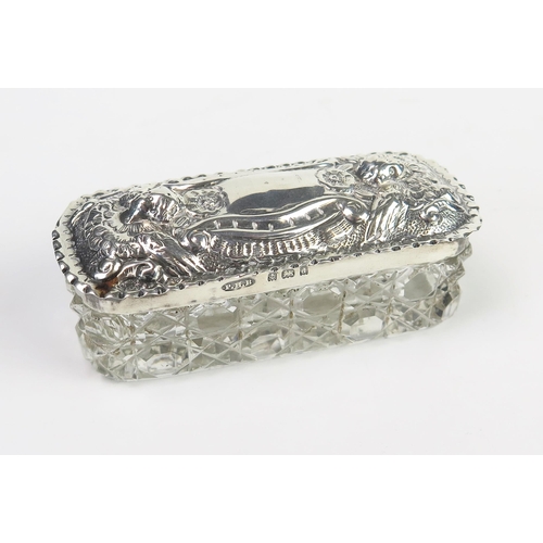 608 - An Edward VII clear glass and silver mounted dressing table box, maker  P H  Bennet, Birmingham, 190... 