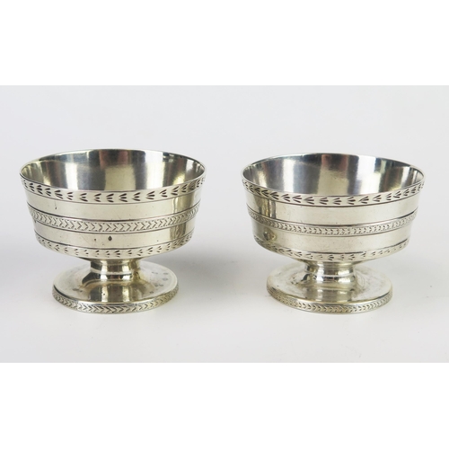 617 - A pair of Victorian pedestal salts, maker Martin, Hall & Co, Sheffield, 1867, of circular outline wi... 