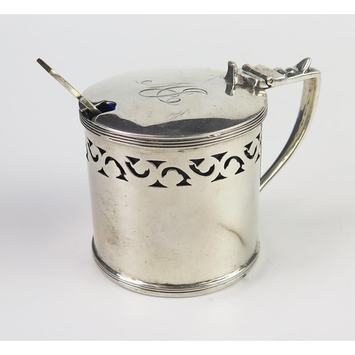 623 - A Victorian silver mustard pot and cover, makers mark worn and rubbed, Birmingham, 1890, monogrammed... 