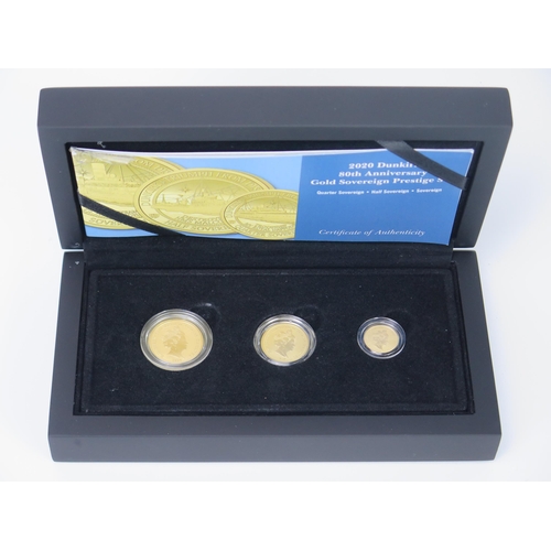 783 - 2020 Dunkirk 80th Anniversary Gold Sovereign Prestige Set with quarter, half and full sovereign, box... 