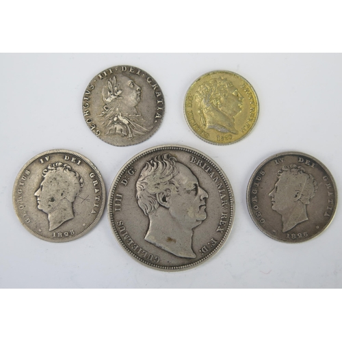 793 - Two George III Silver Sixpences 1787 & 1820, William IV silver half crown 1834 and two William IV si... 