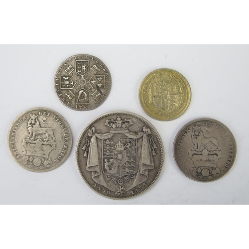 793 - Two George III Silver Sixpences 1787 & 1820, William IV silver half crown 1834 and two William IV si... 