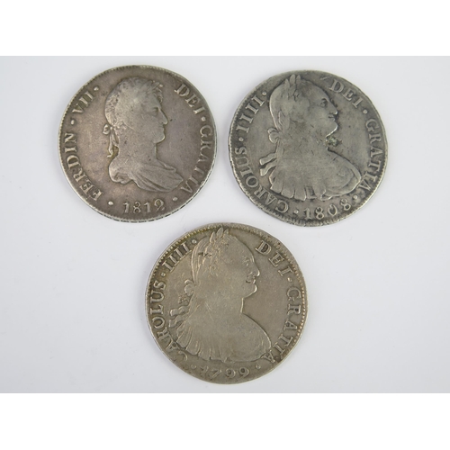 801 - Two Spanish Charles IV Silver 8 Reales 1799 & 1808 and Ferdinand VII 8 reales 1812