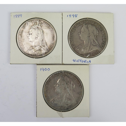 806 - Three Victorian Silver Crowns _ 1889, 1898 & 1900